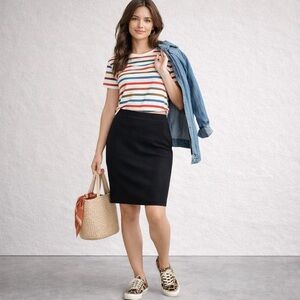 Eileen Fisher Pull On Pencil Skirt PL Dark Brown Stretch Minimalist Noir